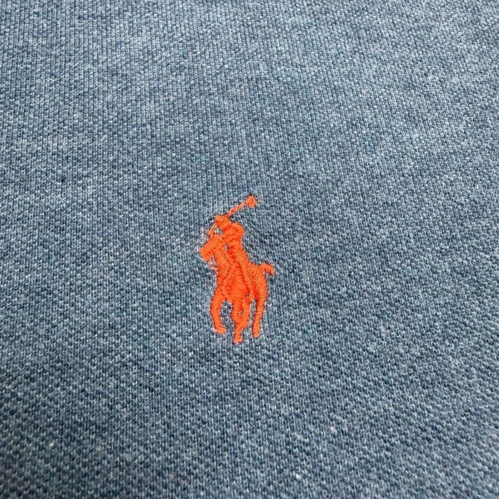 Polo Ralph Lauren Knit Polo Shirt Men Large Blue Short Sleeve Orange Pony Logo